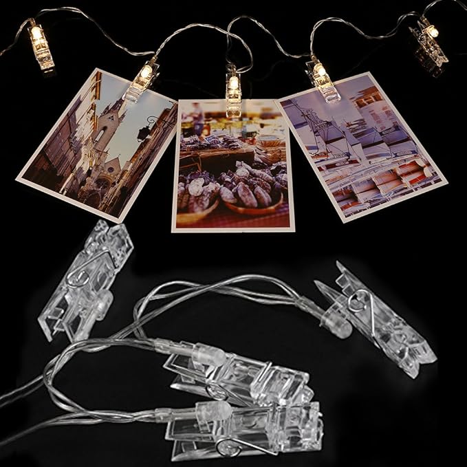 Twinkle Star 10ft 20 Photo Clip String Lights, Fairy Lights Battery Operated with Clips for Hanging Pictures Cards, Bedroom Wall Decor Party Wedding Home Halloween Christmas Decorations, Warm White