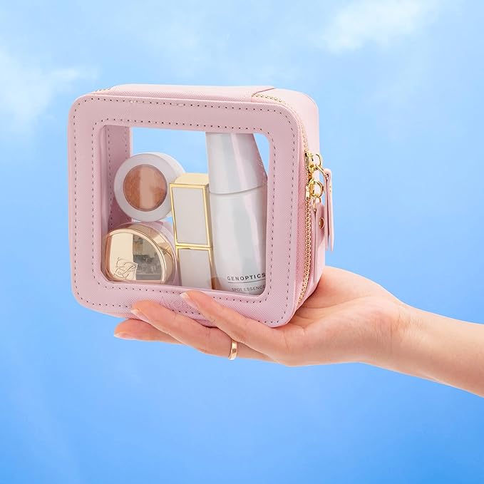 Aveniee Small Clear Makeup Bag,Mini Travel Toiletry Organizer TSA Approved,Waterproof Cosmetic Case with Zipper,Cute Car Essentials Pouch for Women,Pink
