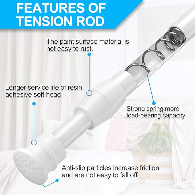 AIZESI Spring Tension Curtain Rods Short Tension Rod (White, 18" to 27"-3Pcs)