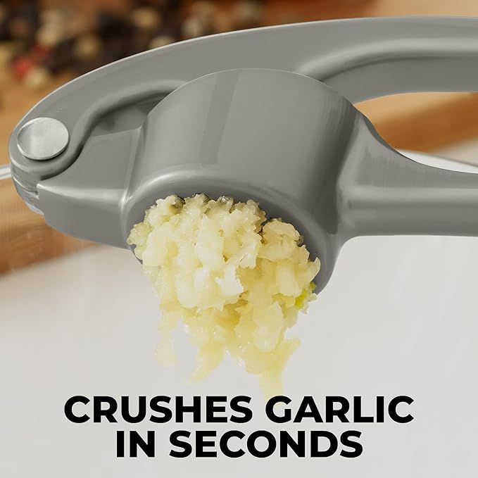 Zulay Kitchen Premium Garlic Press - Durable Garlic Masher with Soft, Easy to Squeeze Handle - Garlic Mincer Tool - Sturdy Easy to Clean Garlic Crusher (Slate Gray)