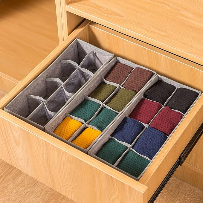 Qozary 3 Pack Sock Underwear Drawer Organizer Dividers, Collapsible Cabinet Closet Storage Boxes for Clothes, Socks, Lingerie, Underwear, Tie, Belt, Baby, Bedroom
