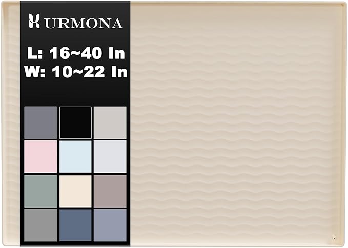 URMONA 28'' x 19'' Waterproof Silicone Under Sink Mat Cabinet and Counter Protector, Shelf Liner for Kitchen and Bathroom, Storage and Organizers, Litter Mat, Pet Cat Puppy Essentials（Light Cream）