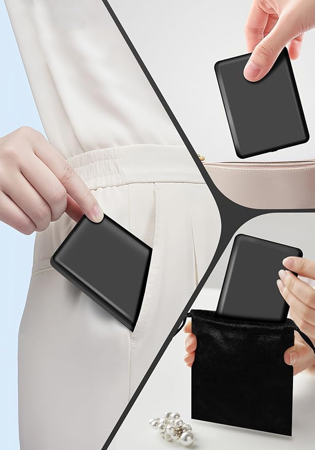 Compact Mirror, Rechargeable 30X Magnifying Mirror with 3 Lighting Modes & Dimmable Brightness, Portable Travel Makeup Mirror with Light, Essentials for Travel, Pocket, Purse, Gifts for Women Black