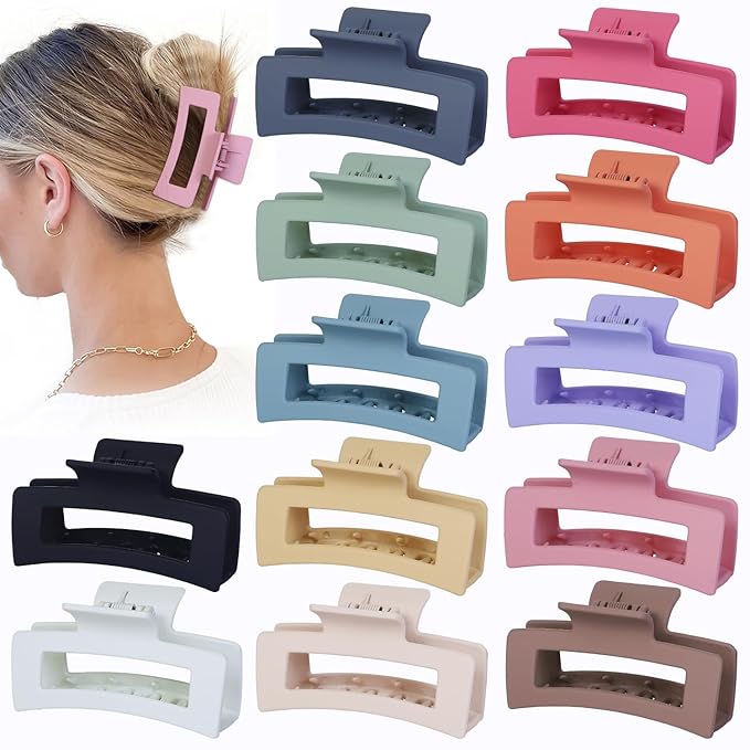 12 Pcs Medium Hair Clips, 3.5 Inch, Colorful - Hair Clips for Thick and Thin Hair, Square Claw Clips, Jaw Clips, Bulk Hair Accessories for Women and Girls