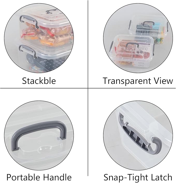 Yesdate Plastic Storage Bins with Lids 2 Pack Storage Organizer, 8 Quart Stackable Storage Bins with Buckle-Up Latches and Handle easy for Home Office Pantry Organization, Clear Lids