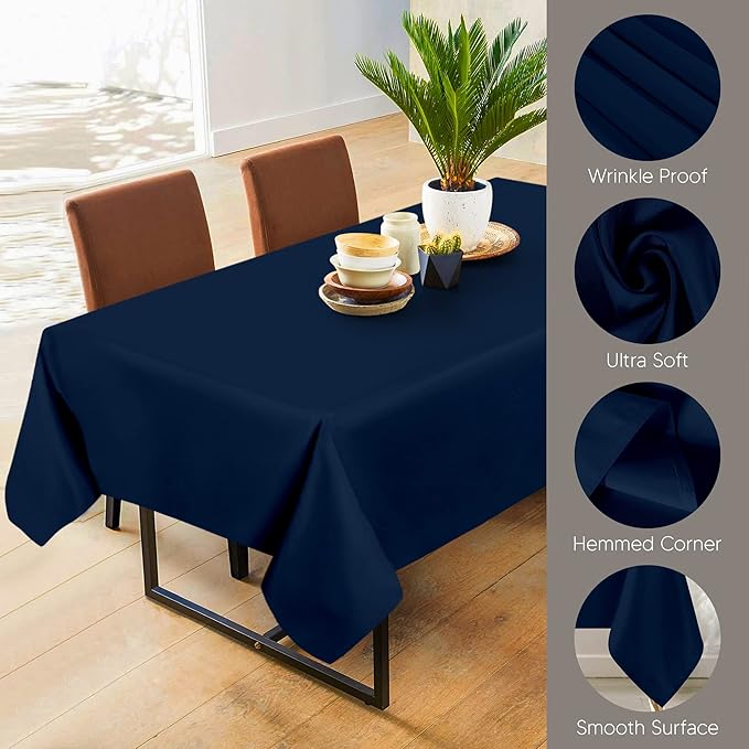 Utopia Kitchen Rectangle Table Cloth 2 Pack (60x102 Inches, Navy Blue), Machine Washable Polyester Table Cover for Dining, Buffet Parties, Picnics, Events, Weddings and Restaurants