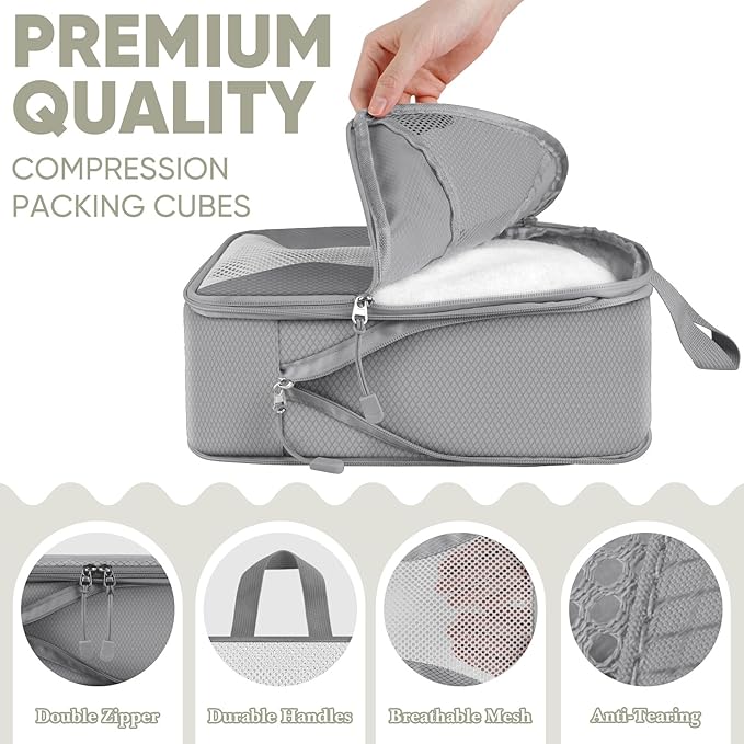 8 Set Compression Packing Cubes for Travel, Packing Cubes Compression Travel Accessories Expandable Packing Organizers for Carry on Luggage Suitcase
