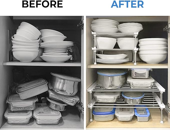 carrotez Cabinet Organizer Shelf, Set of 2 Stackable Kitchen Counter Shelves, Kitchen Cabinet Organizers and Storage, Pantry Storage Shelf Organizer, 9.8 x 7.8 x 6.1 - White