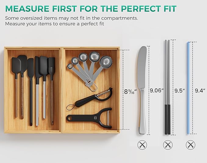 Bamboo Kitchen Drawer Organizer Boxes – 9" x 6" Stackable Wood Silverware Utensil Tray for Drawers Bins, Cutlery & Flatware Storage – Wooden Organizers Set of 2 for Junk Drawer, Bathroom, RV