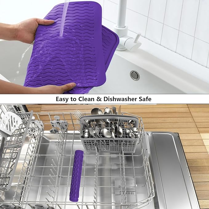 ZLR Silicone Dish Drying Mat for Kitchen Counter, Eco-Friendly Fast Dry Dish Mat, Easy Clean Multi Usage Drying Matt, Heat Resistant Trivet, 12" x 12" Middle, Meadow Violet