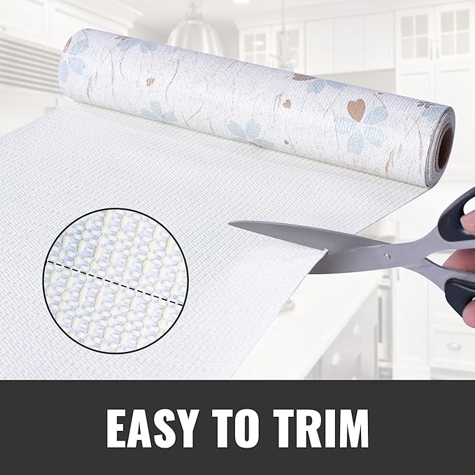 RAY STAR 18 Inch x 48 Inch Shelf Liner, Non Adhesive Floral White Cabinet Liner for Pantry Drawer Vanity, Strong Grip Non Slip Waterproof, Pretty Shelf Liners for Kitchen Cabinets (Signature Delivery)