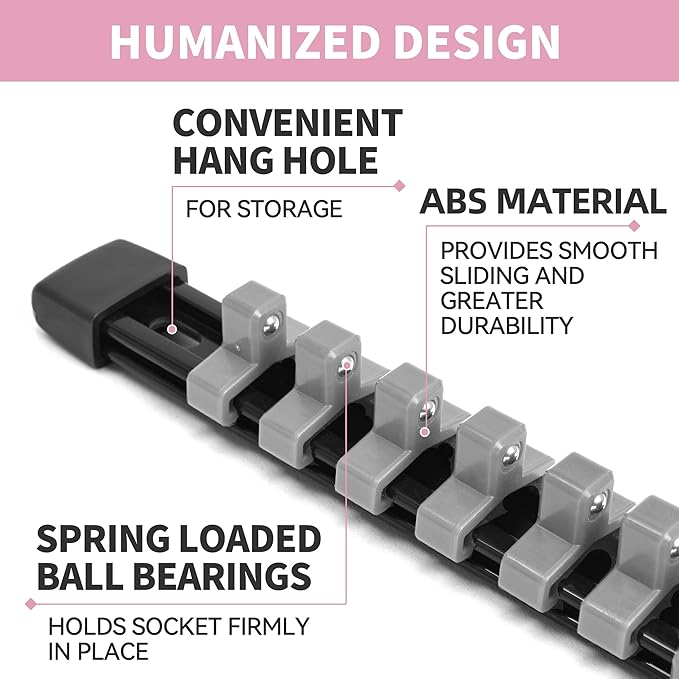 12-Piece Socket Organizer Set - 1/4-Inch x 64 Clips, 3/8-Inch x 60 Clips, 1/2-Inch x 48 Clips, Heavy Duty ABS Socket Holder, Premium Quality Socket Clip Rail Holder for Tool Box Drawer