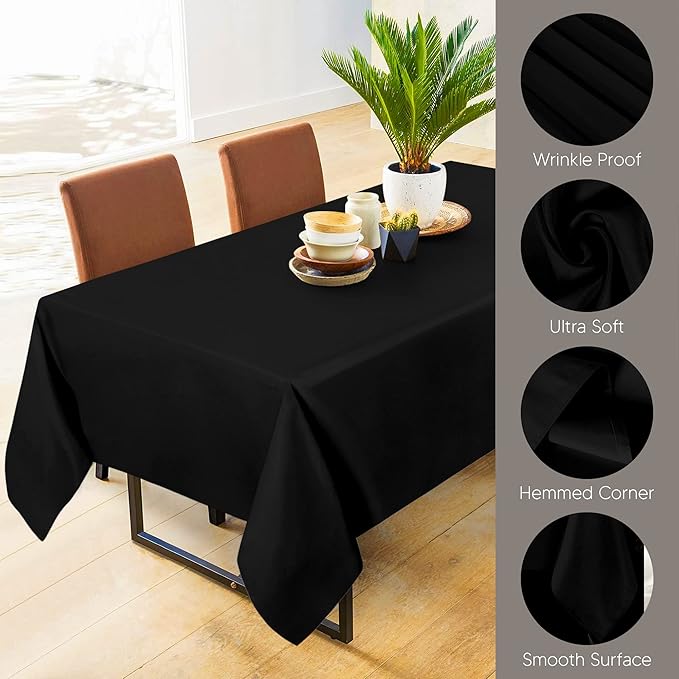 Utopia Kitchen Rectangle Table Cloth 2 Pack (90x156 Inches, Black), Machine Washable Polyester Table Cover for Dining, Buffet Parties, Picnics, Events, Weddings and Restaurants