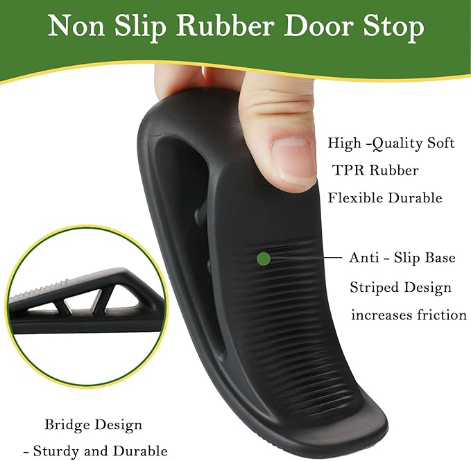 Fursafe&Q Rubber Door Stoppers for Bottom of Door, Door Stop Wedge with Holder, Heavy Duty Doorstops 4 Pack, Wall Protector for Home & Office & School & Commercial Doorstop Keep Open Stack Black