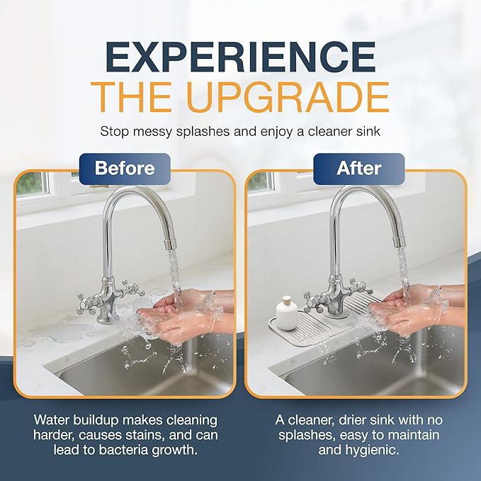 14.6” Silicone Faucet Mat For Kitchen Sink, Kitchen Sink Splash Guard Behind Faucet, Kitchen Faucet Mat For Kitchen Sink, Kitchen Sink Faucet Mat Splash Guard and Sink Water Splash Guard (Beige)