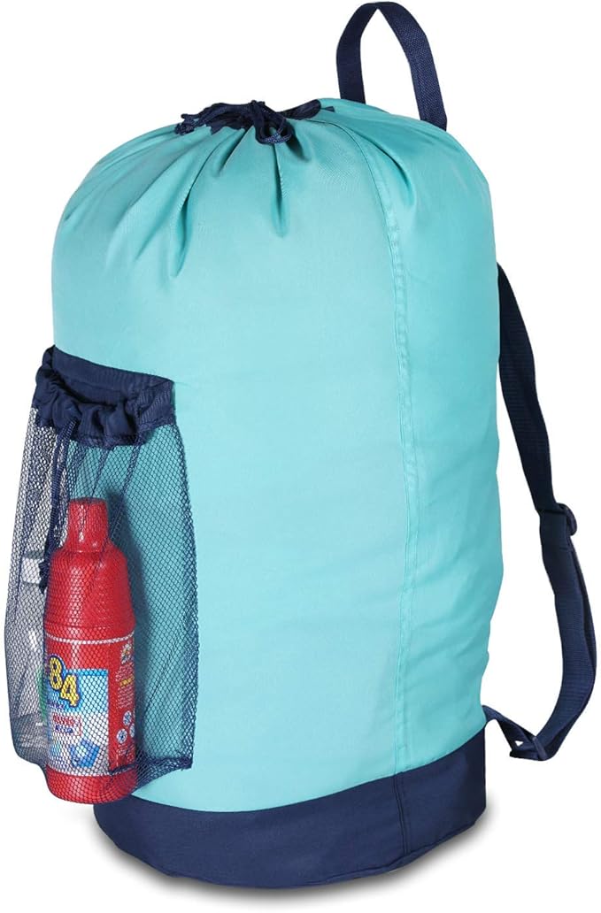 Dalykate Laundry Backpack with Shoulder Straps and Mesh Pocket - Durable Nylon Clothes Hamper Bag with Drawstring Closure for College, Travel, Laundromat, Apartment