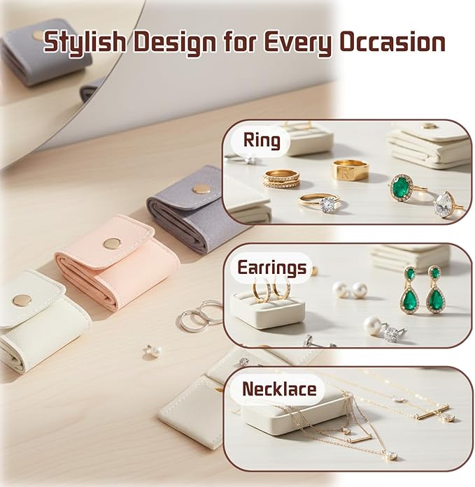 3Pcs Mini Travel Jewelry Bag, Small Travel Jewelry Organizer Case, Foldable Jewelry Roll for Earrings, Necklaces, Rings, Chain Bracelets, Brooches