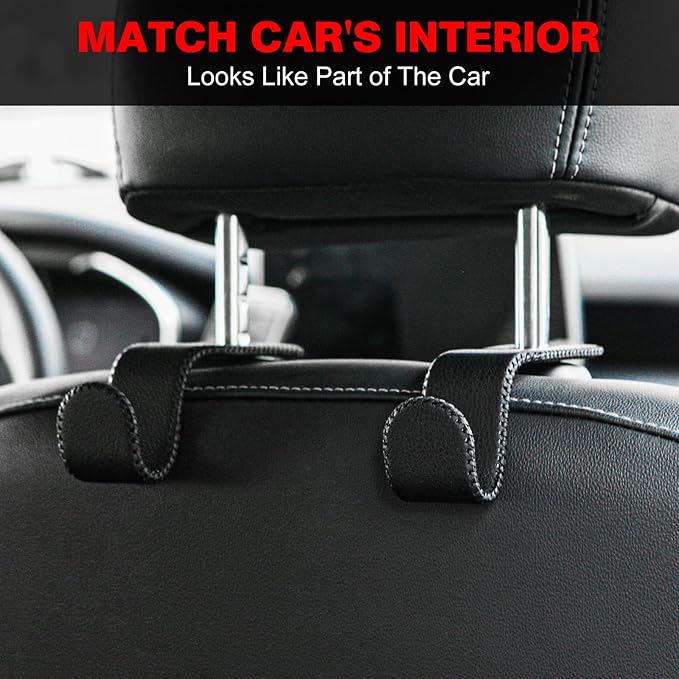 U-Shaped Car Leather Hooks – Car Purse Holder, Headrest Hooks for Car, Back Seat Organizer - Elevate Your Travel Experience!(Black)