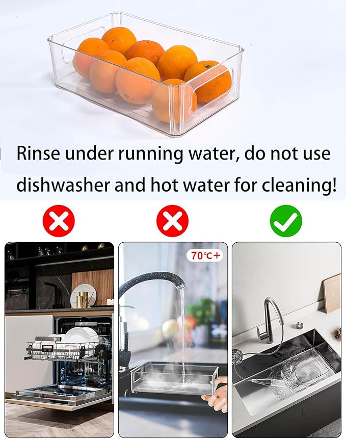 Refrigerator Organizer Bins 6 Pack Fridge Organizers with Handles Clear Freezer Storage Containers for Pantry, Cabinets,Shelves, Drawer – Plastic Kitchen Organizers