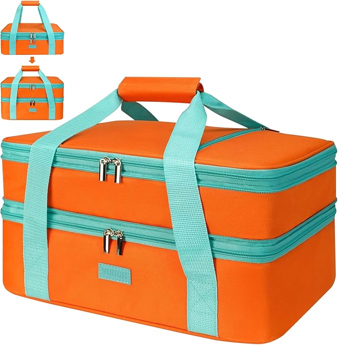 Vuudh Expandable Casserole Carrier Bag - Double Decker Food Bag, Insulated Casserole Carrier for Hot or Cold Food, Lasagna Holder Tote for Picnics, Beaches, Traveling or Gifts