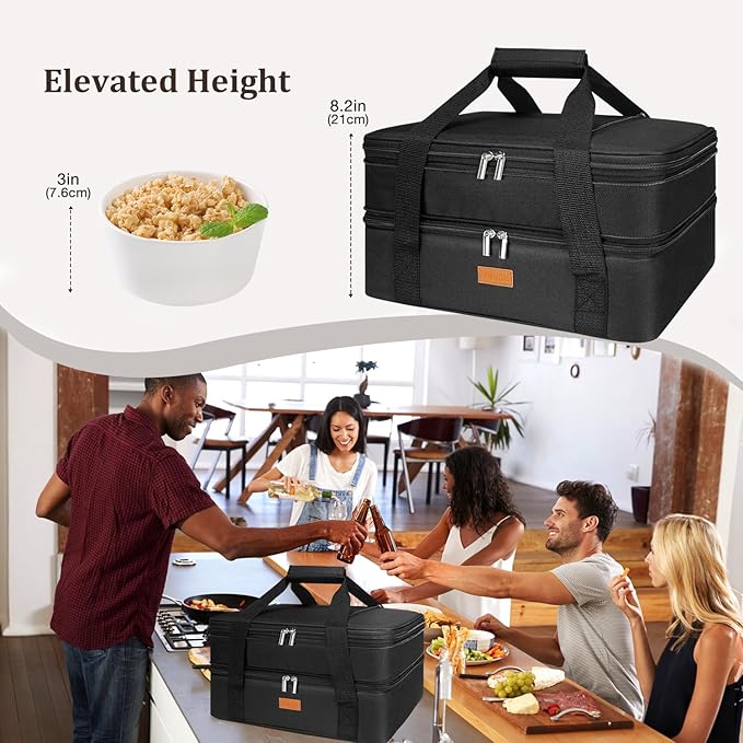 Vuudh Expandable Casserole Carrier Bag - Double Decker Food Bag, Insulated Casserole Carrier for Hot or Cold Food, Lasagna Holder Tote for Picnics,Beaches,Traveling or Gifts