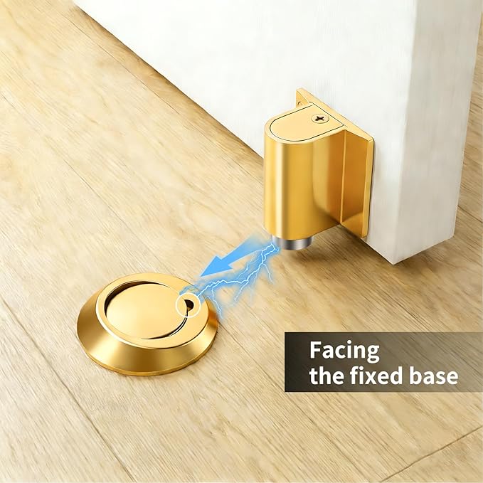 Magnetic Door Stoppers, Magnet Door Stop - Stainless Steel Door Catch, Retractable Bottom of Door Holder Suits Gaps Within 1.4" Keep Door Open, No Drill 3M Adhesive & Screws - Golden2 Pack