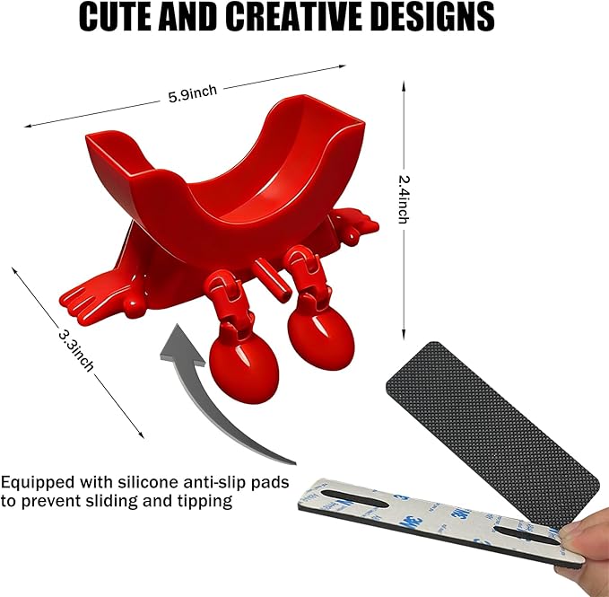 Cute Hanging Sponge Holder with Drainage, 3D Printed Kitchen Funny Sponge Stand for Sink, with Non-Slip Pads, Suitable for Scrub Daddy Holder, Keeps Your Sponge Dry and Smiling (Red)