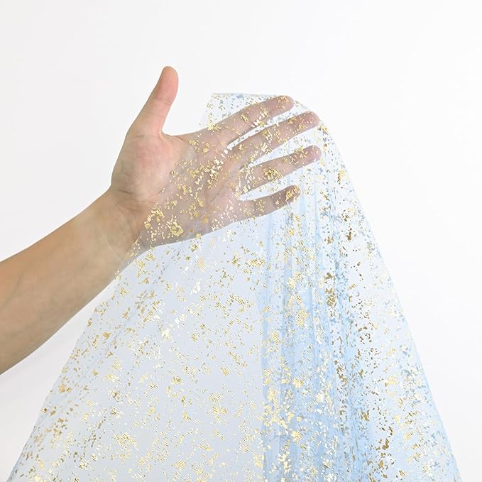 Horaldaily Blue Gold Gauze Tablecloth 60x84 Inch Rectangular, Golden Sequin Glitter Metallic Foil, Sheer Tulle Cheesecloth for Wedding Baby Shower Ceremony Birthday