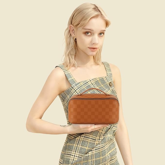 Travel Makeup Bag,Large Capacity Cosmetic Bags for Women,Waterproof Portable Pouch Open Flat Toiletry Bag Pattern Makeup Bag