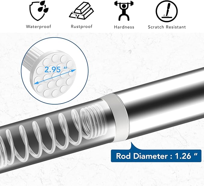 Umimile Tension Curtain Rod, 51-165 inches Adjustable Spring Shower Tension Curtain Rod, Stainless Steel Closet Rod for Windows or Shower, No Drilling, No Rust, Easy to Install