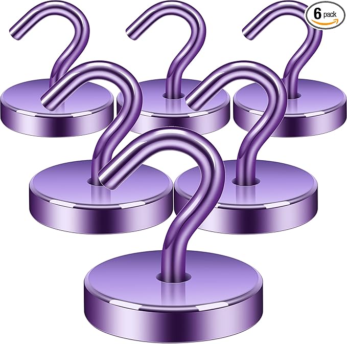 Neosmuk Magnetic Hooks, Cruise Ship Essentials, 120lb+ Heavy Duty Magnetic Hooks for Cruise Cabins, Refrigerator, Grill, Hanging, and Travel | Extra Strong Must-Haves Magnet Hook,Purple
