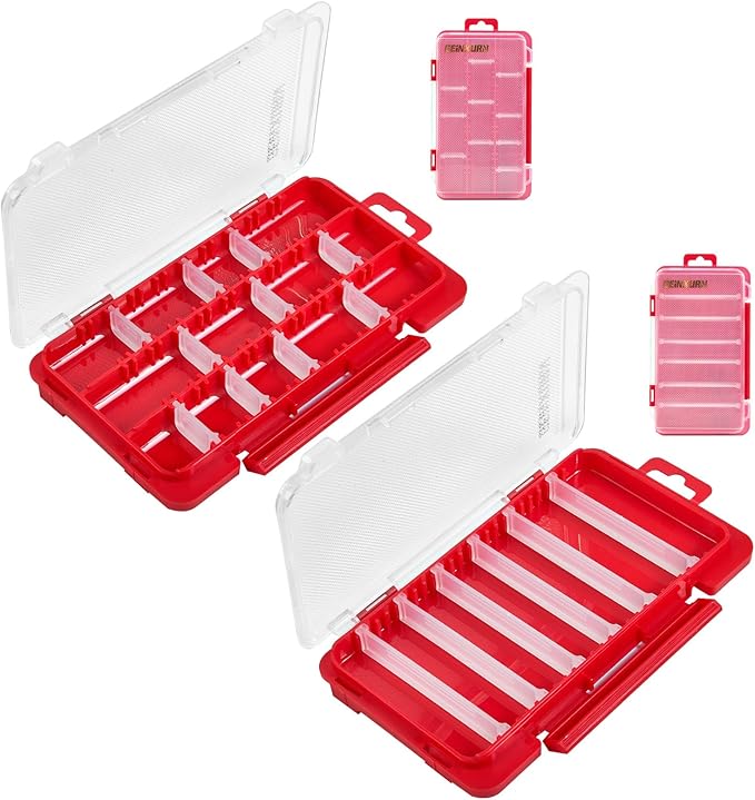 Small Flat Storage Parts Organizer, 2Pcs Red Portable Transparent Plastic Small Parts Tool Box with Removable Dividers, Screwdriver Bit Cases Storage(2 Pieces)