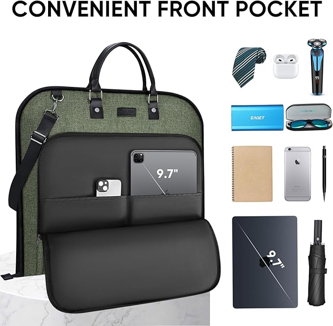 BALEINE Travel Garment Bag, Travel Suit Bag for Men, 42'' Waterproof Carry on Garment Bag for Hanging Clothes, Garment Duffel Bag for Travel Business (Green)