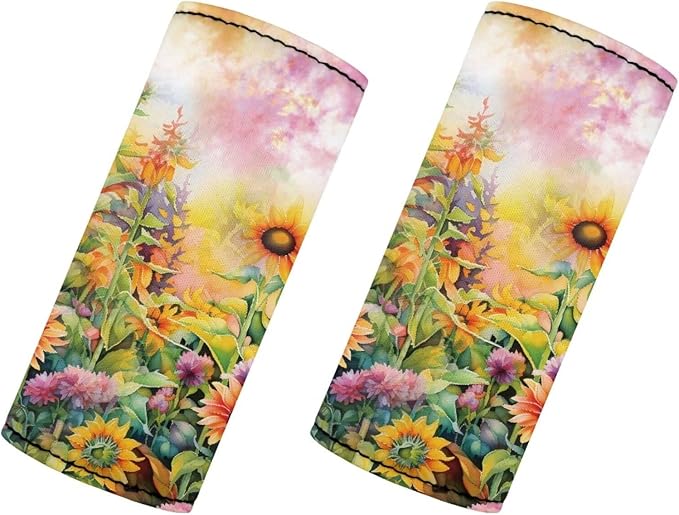 KUIFORTI Sunflower Luggage Handle Wraps for Suitcase Soft Grip Handle Cover Set of 2 Pcs, Women Girls Suitcase Protective Handle Cover Reusable, Floral Print