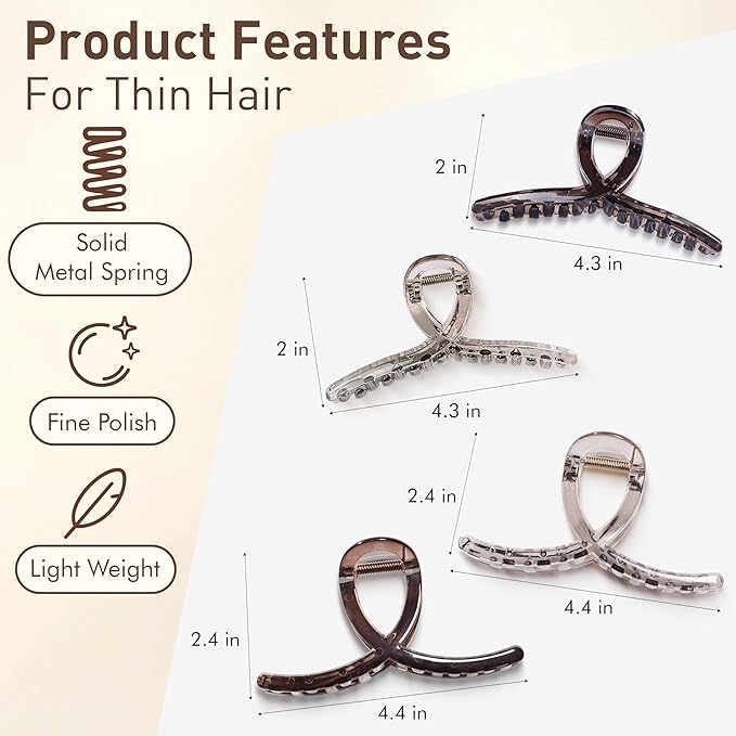 Emma Lily 4pcs Medium Hair Claw Clips for Women – Dark & Light Brown Strong Hold for Thin Hair Casual Daily Use