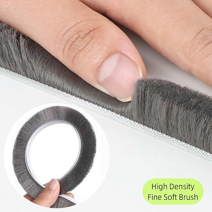 2Pack MILEQEE Door Brush Seal, 66 Feet Total, Felt Pile Weather Stripping for Doors, Weather Strip for Windows Cabinet, Self Adhesive Draft Blocker, Dust Stopper Sliding Door Seal Winter, Grey 20m