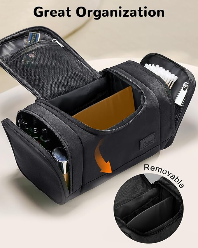 Waterproof Small Toiletry Bag for Men Women, Travel Toiletry Organizer Shaving Bag for Toiletries Accessories, Suitable Capacity Dopp Kit for Travel-Sized Essentials, Black