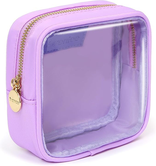 Aveniee Make up Bag for Purse, Clear Mini Cosmetic Bag Cute Zipper Pouches for Organizing Car Essentials Travel Toiletry Lipstick-Purple