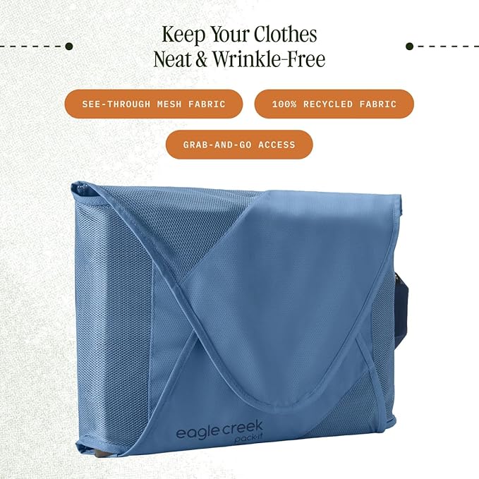 Eagle Creek Pack-It Reveal Garment Folder - Travel Garment Bag with Compression Wings to Maximize Luggage Space - Convenient Top Handle - Quick Drying Material - Blue Dawn - Large