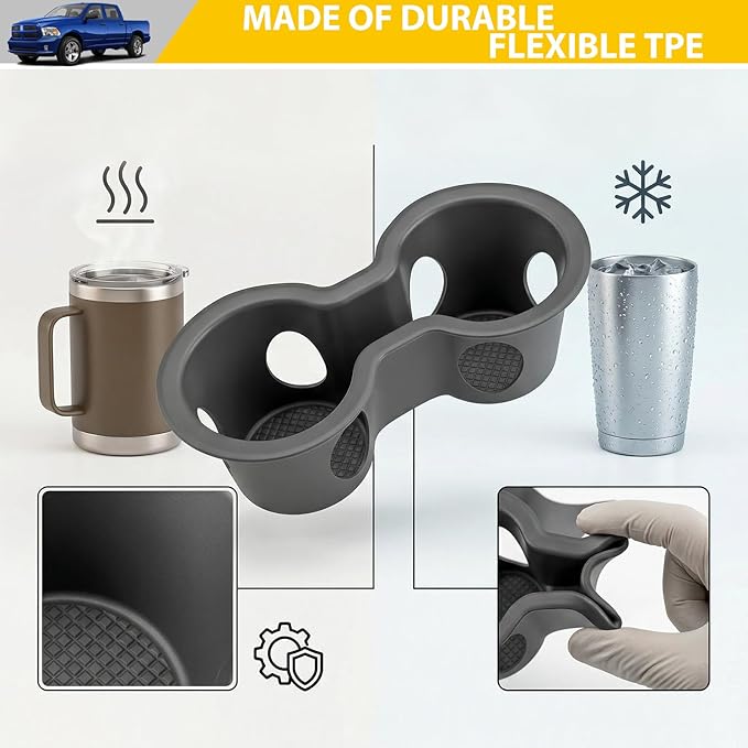Bucket Seat Cup Holder for 2013-2018 Dodge RAM 1500 2500 3500 & 2019-2024 Classic Models Center Console Cup Holder Insert Cupholder Organizer Coaster Liner Accessories(Bucket Seat Only)