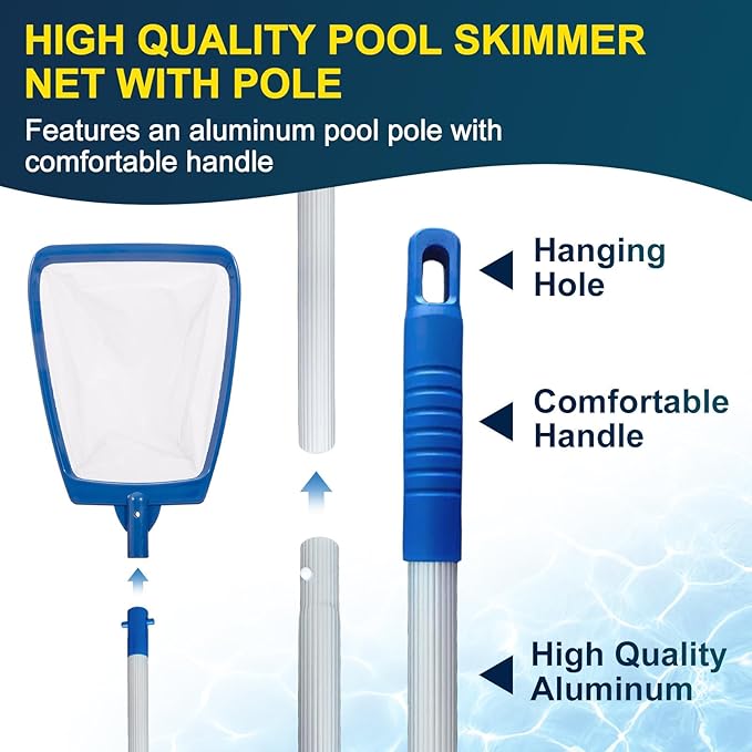 POOLAZA Hot Tub Skimmer Net Fine Mesh with Extendable Aluminum Handle 35 Inch - Hot Tub Net Skimmer for Leaf & Debris Removal, Heavy-Duty Spa Net for Hot Tub, Above Ground Pools & Small Pools