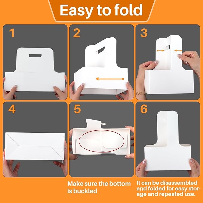 MAQIHAN 2 Cup Drink Carrier with Handle - 12Pcs Disposable Paper Cardboard Coffee Cup Holder Portable Drink Caddy Cup Carriers to go Cup Holder Food Delivery Accessories for Hot/Cold Drinks (White)