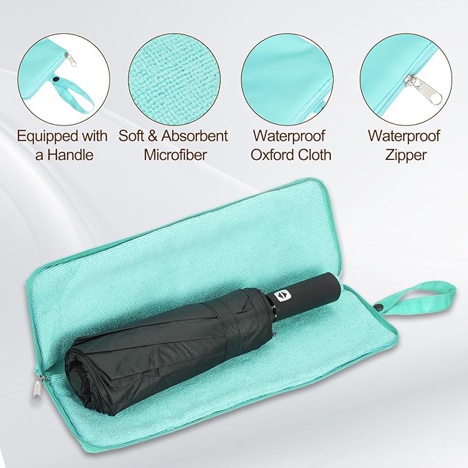 uxcell Wet Umbrellas Bag, 15 x 5 Inch Waterproof Oxford Cloth Reversible Umbrellas Sleeve Cover Portable Waterproof Case for Wet Travel Folding Umbrellas Travel Home Outdoor, Light Blue
