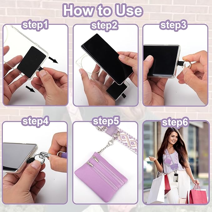 XANGNIER Clip and Go Strap for Phone with Wallet Crossbody, Phone Strap with Zippered Wallet, Adjustable Anti Theft Cellphone Lanyard for Women, Cellphone Chain Accessories,Multicolor 15