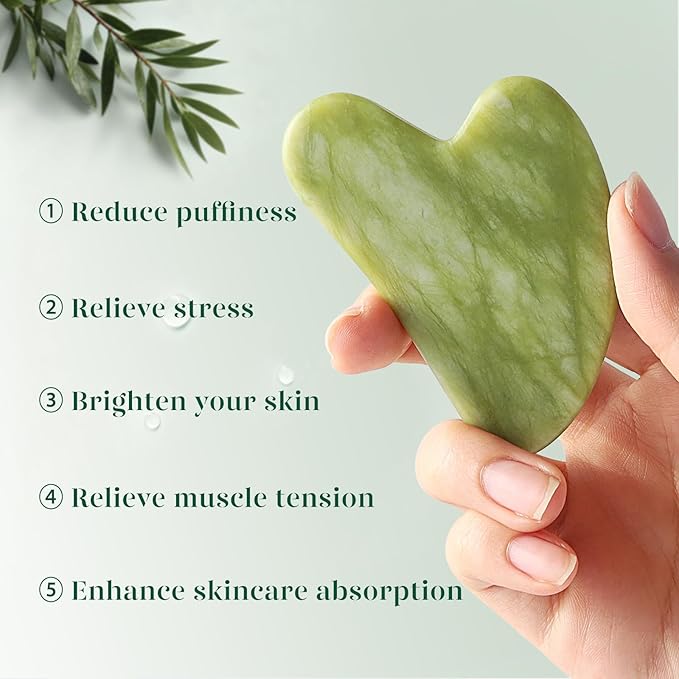BAIMEI IcyMe Gua Sha and Jade Roller for Face, Natural Jade Face Roller with Ridge Design for Reducing Puffiness & Skin Firming,Facial Sculpting Tool, Self Care Gift for Women Men