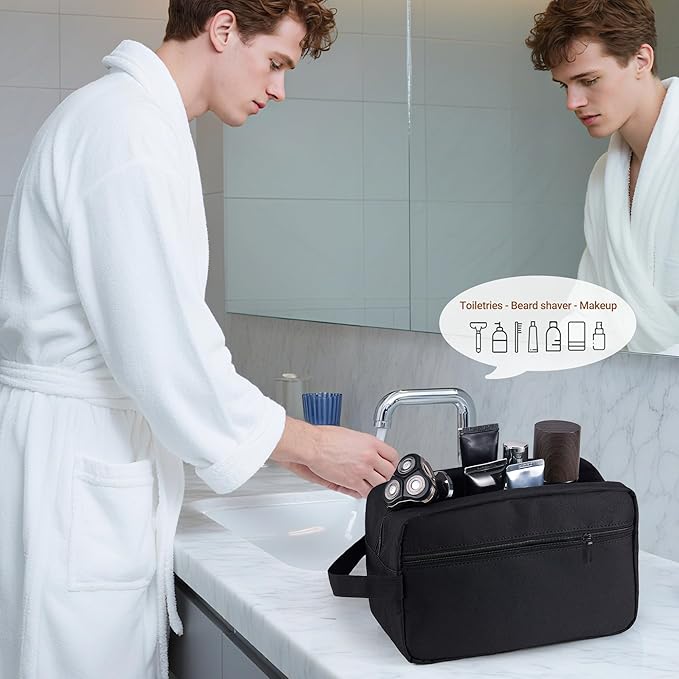 Elviros Travel Toiletry Bag for Women and Men,Lightweight Makeup Bag Hanging Dopp Kit with Shaving Compartment Cosmetic Organizer Large Tool Bag Travel Essentials,Gifts for Men(Large,Black)