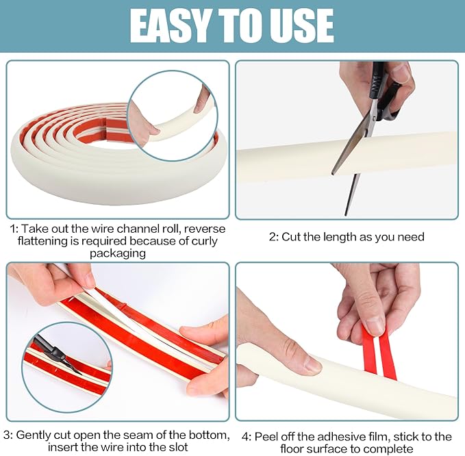 Floor Cord Cover Cable Cavity Self Adhesive Cord Hider Floor 10FT Floor Cable Management Power Cord Protector Floor Electric Cord Covers for Offices, Gym, Exhibitions (Beige, 1.18" x 10')