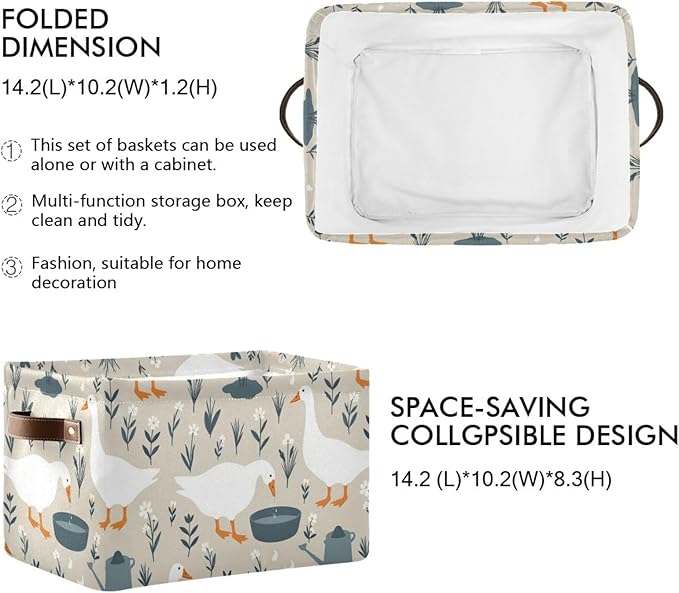 Aslsiy Storage Basket Cute Goose Nursery Bins Doodle Flowers Baby Box Canvas Clothes Shelf Basket Laundry Hamper Gift Baskets for Home Closet 1 Pcs