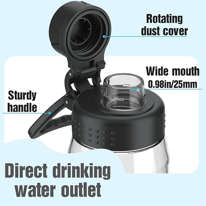 Water Bottle 32oz, clear water bottle with Spout Lid and Carry Handle, Reusable, Tritan, BPA Free, Hiking Water Bottle Suitable for Travel, Outdoors, Gym, Travel, Home, School (clear-black)