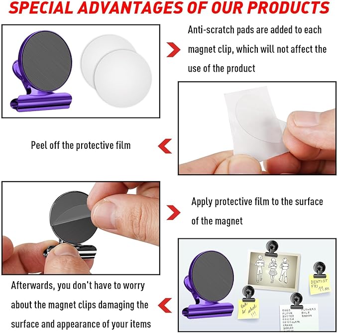 FINDMAG 48 Pack Magnetic Clips for Photo AND Picture Display, Strong Scratch-Free Refrigerator Magnets, Heavy Duty Clips for Picture Hanging, Whiteboard, Kitchen, Office, School Use.